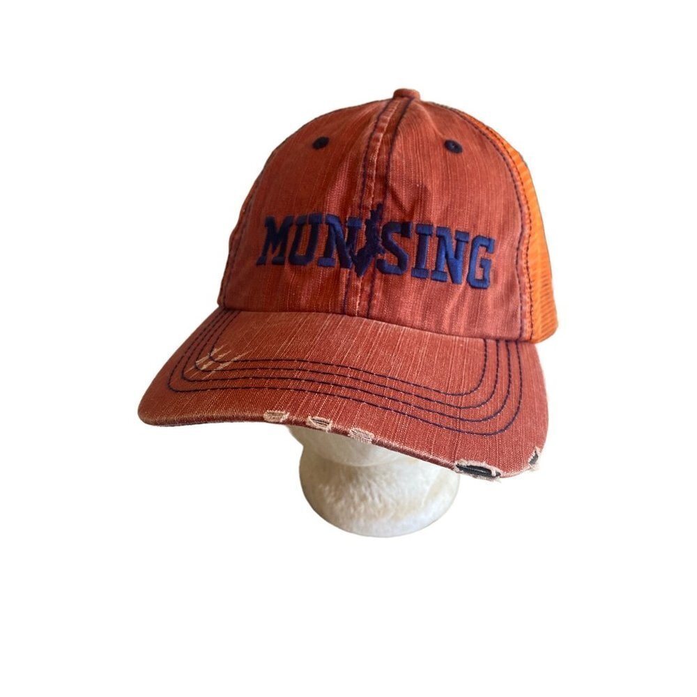 Münsing Germany Bavaria Orange Hat Cap Distressed Meshback Adjustable